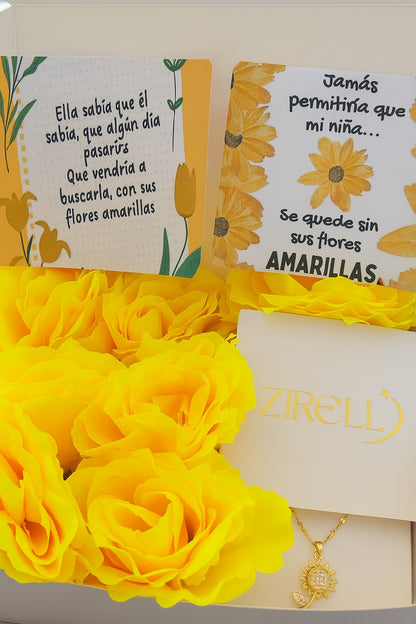 “Girasol del Recuerdo” Collar Girasol + Box de flores amarillas